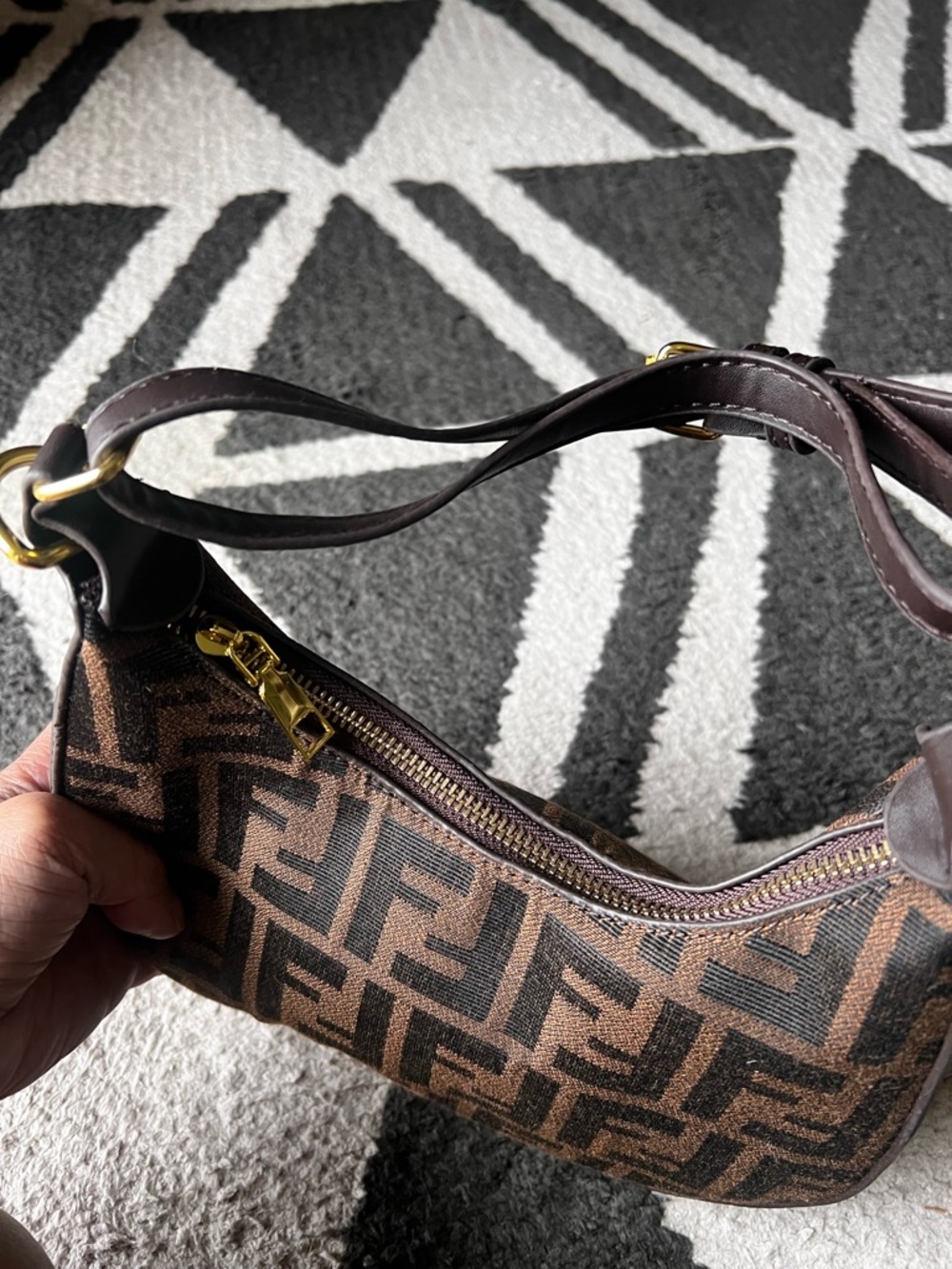Fendi Brown and Black FF Logo Mini Shoulder Bag with Gold Hardware - Picture 3 of 3